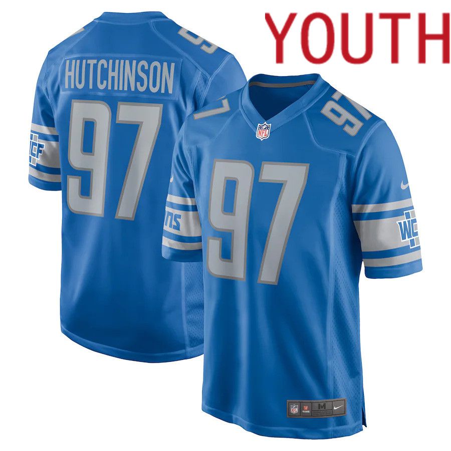 Youth Detroit Lions 97 Aidan Hutchinson Nike Blue 2022 NFL Draft First Round Pick Game Jersey